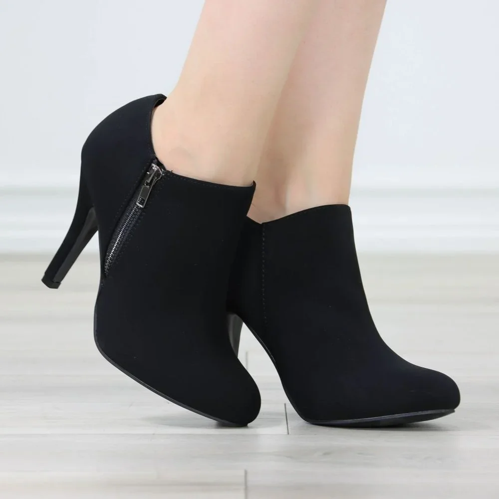 Women's Boots Heeled Ankle Booties Black Velvet Round Toe Stiletto High Heel - Picture 8 of 11